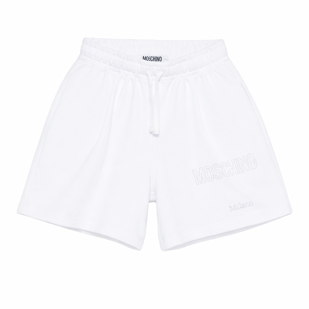 Shorts per bambina Moschino Kids bianchi con coulisse HDQ020LDA25 10101 MOSCHINO KIDS