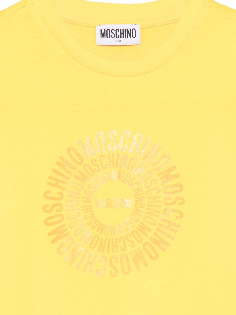 T-shirt per bambini Moschino Kids gialla con logo a spirale sul davanti HXM058LAA02 50577 MOSCHINO KIDS