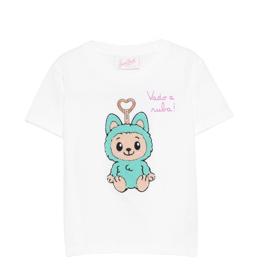 T-shirt per bambina MC2 Saint Barth Kids bianca con ricamo Labubu ELLY001 02132L MC2 ST. BARTH KIDS