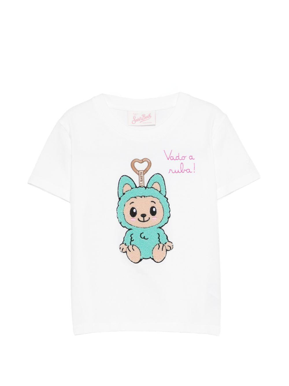T-shirt per bambina MC2 Saint Barth Kids bianca con ricamo Labubu ELLY001 02132L MC2 ST. BARTH KIDS