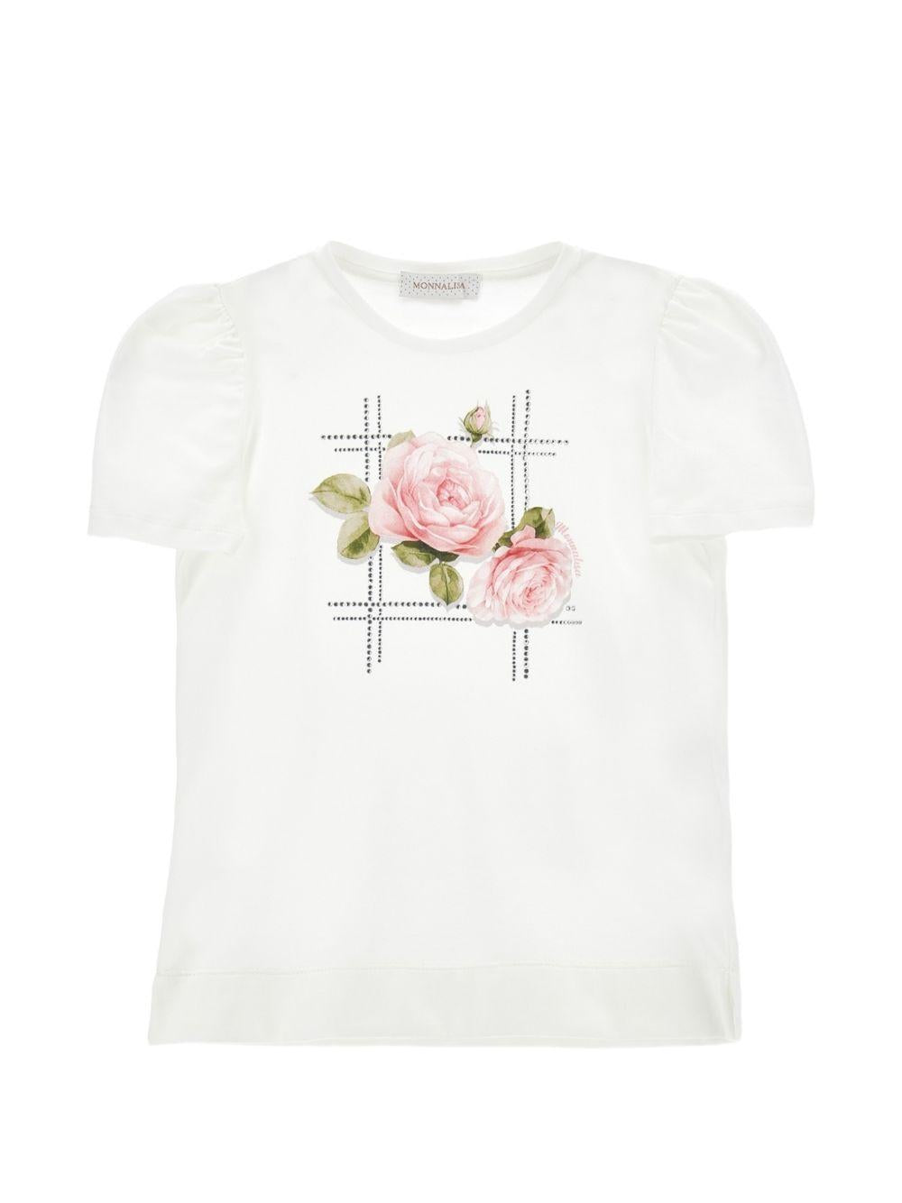 T-shirt per bambina Monnalisa Kids bianca con stampa grafica 71H603 8201 0001 MONNALISA KIDS