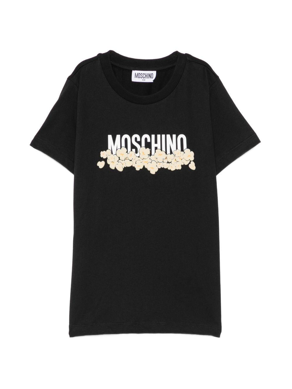 T-shirt per bambini Moschino Kids nera con stampa grafica con logo H6M058LAA20 60100 MOSCHINO KIDS