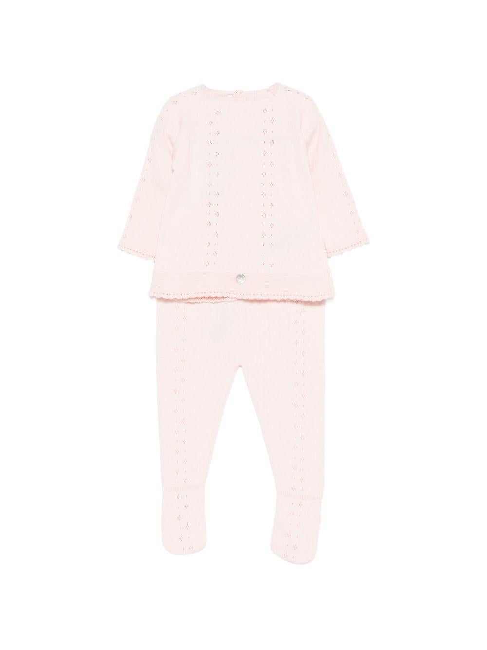 Completo maglioncino e pantaloni per neonata Paz Rodriguez rosa con lavorazione a pointelle 103-123680 322 PaZ RODRIGUEZ KIDS