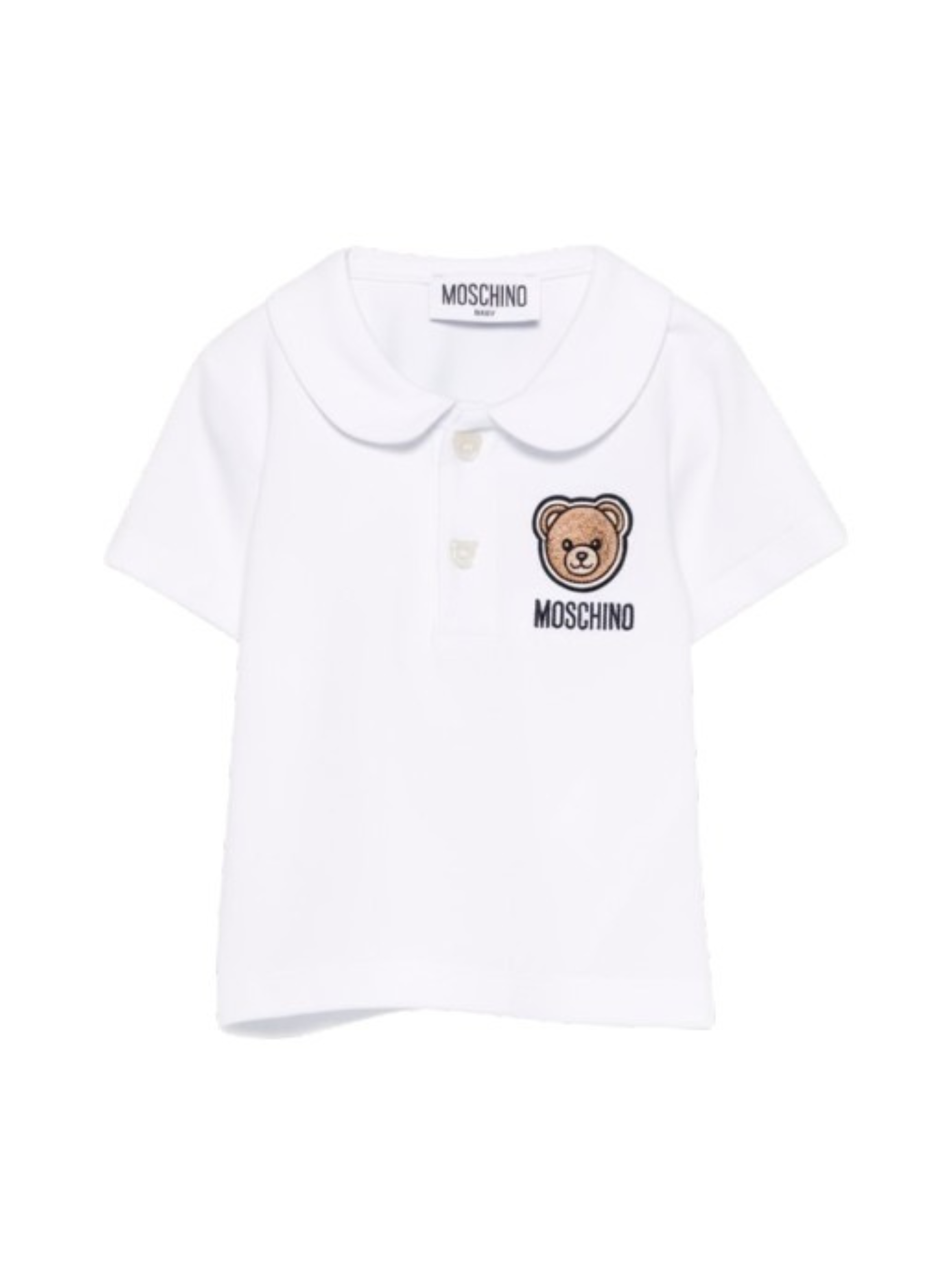 T-shirt per neonati Moschino Kids bianca con colletto alla Peter Pan MDM03ULFA07 10101 MOSCHINO KIDS