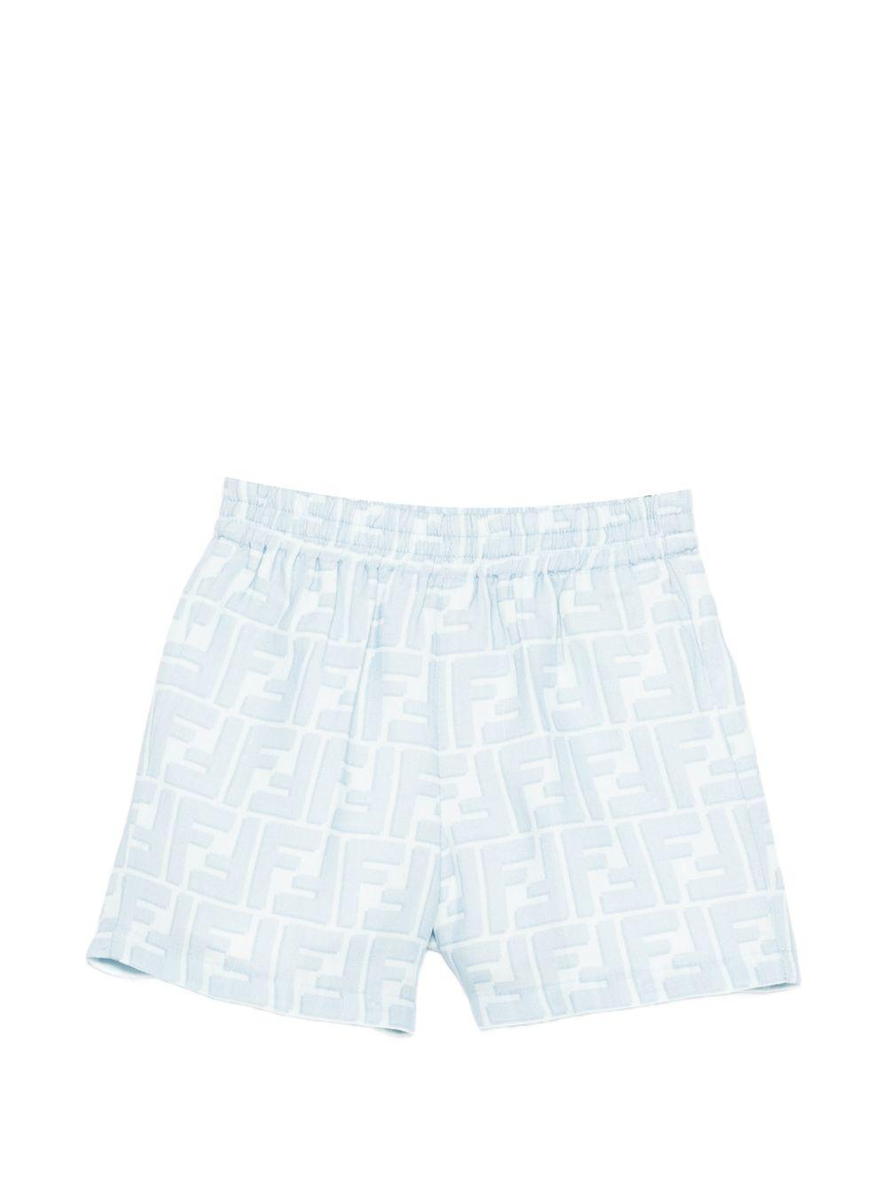 Shorts per neonato Fendi Kids azzurri con logo FF jacquard BMF278 AY8C F0EX7 FENDI KIDS