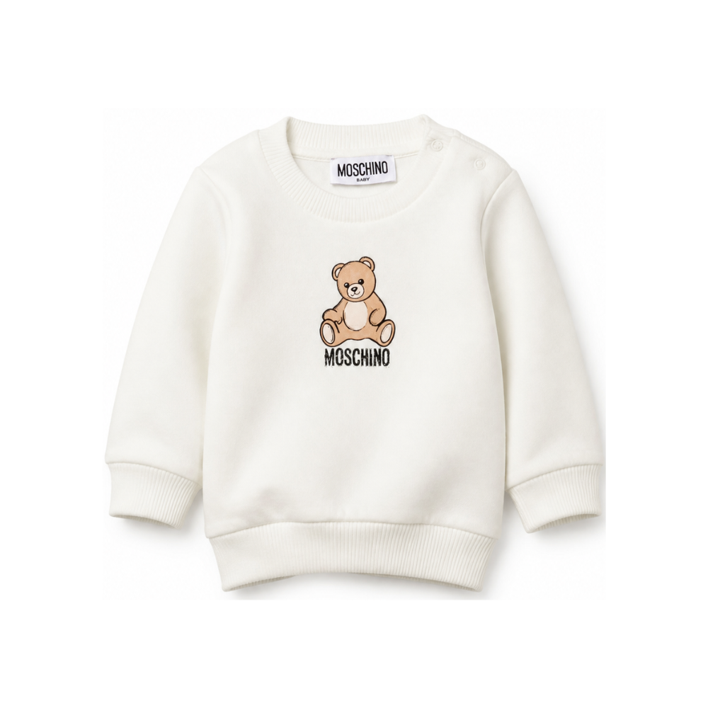 Felpa per neonati Moschino Kids bianca con motivo Teddy Bear MUF06ILCA40 10063 MOSCHINO KIDS