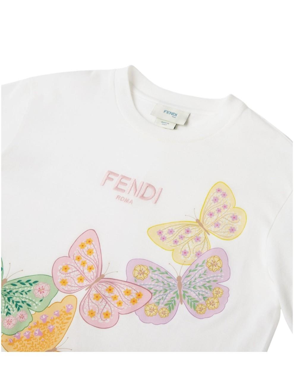 T-shirt per bambina Fendi Kids bianca con stampa farfalle sul davanti JFI409 7AJ F0TU9 FENDI KIDS