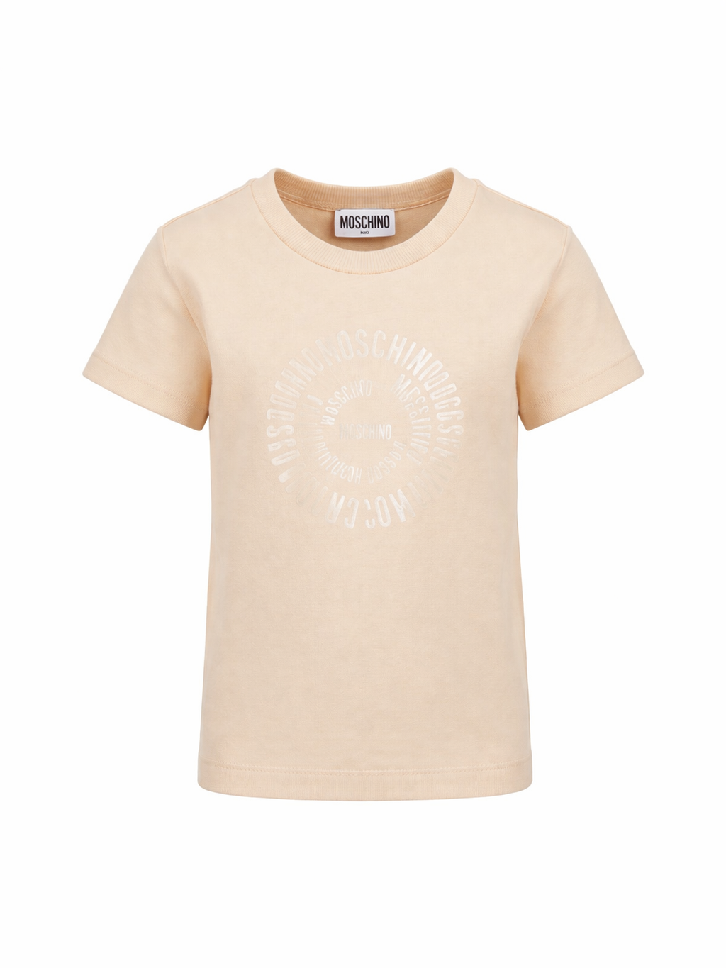 T-shirt per bambini Moschino Kids beige con logo a spirale sul davanti HXM058LAA02 20829 MOSCHINO KIDS