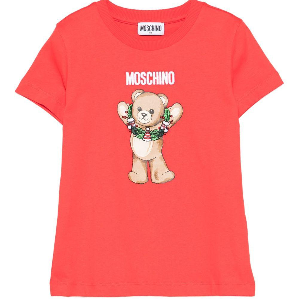 T-shirt per bambini Moschino Kids rosso con stampa grafica Teddy HUM05HLAA01 50109 MOSCHINO KIDS