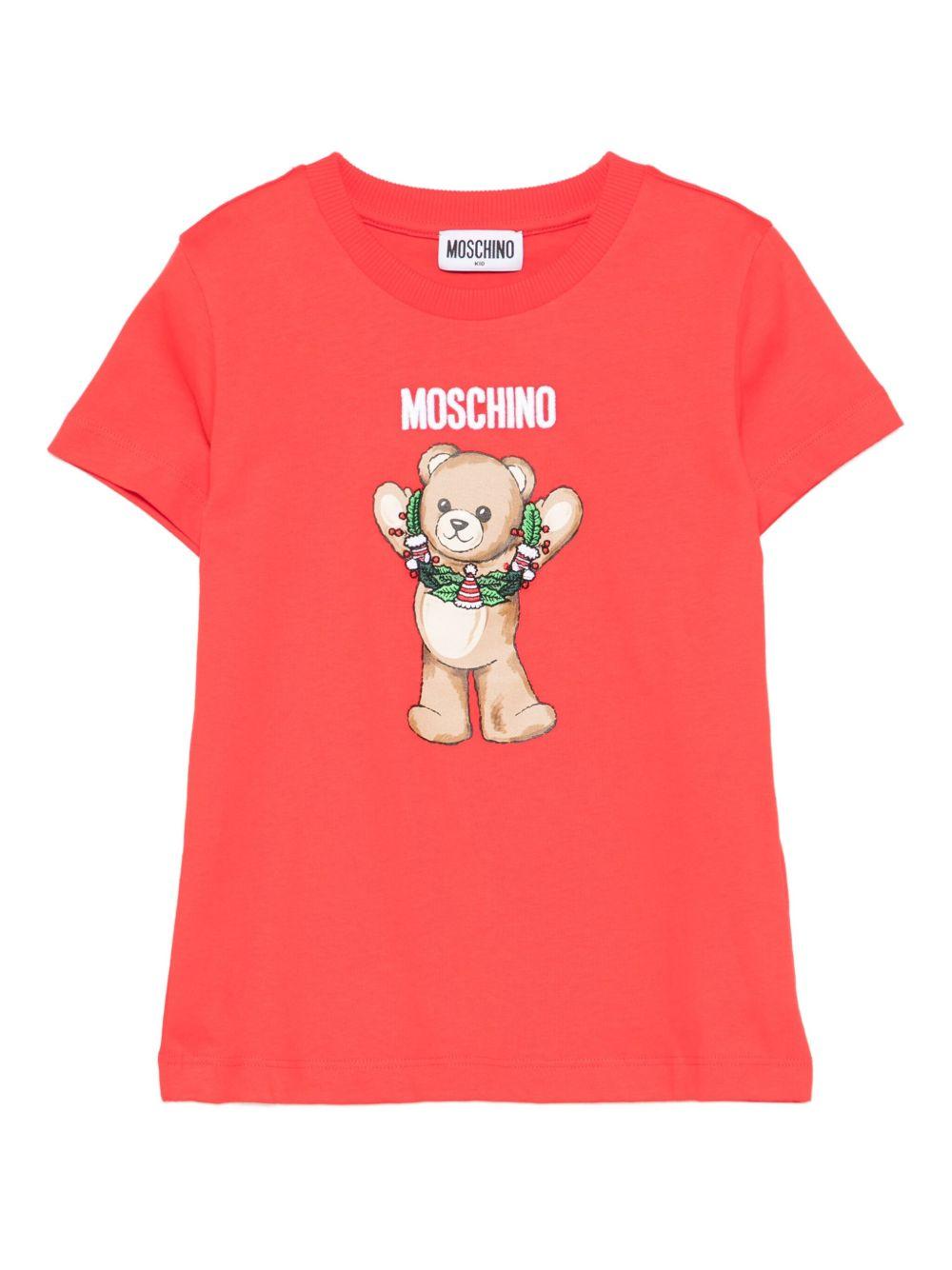 T-shirt per bambini Moschino Kids rosso con stampa grafica Teddy HUM05HLAA01 50109 MOSCHINO KIDS