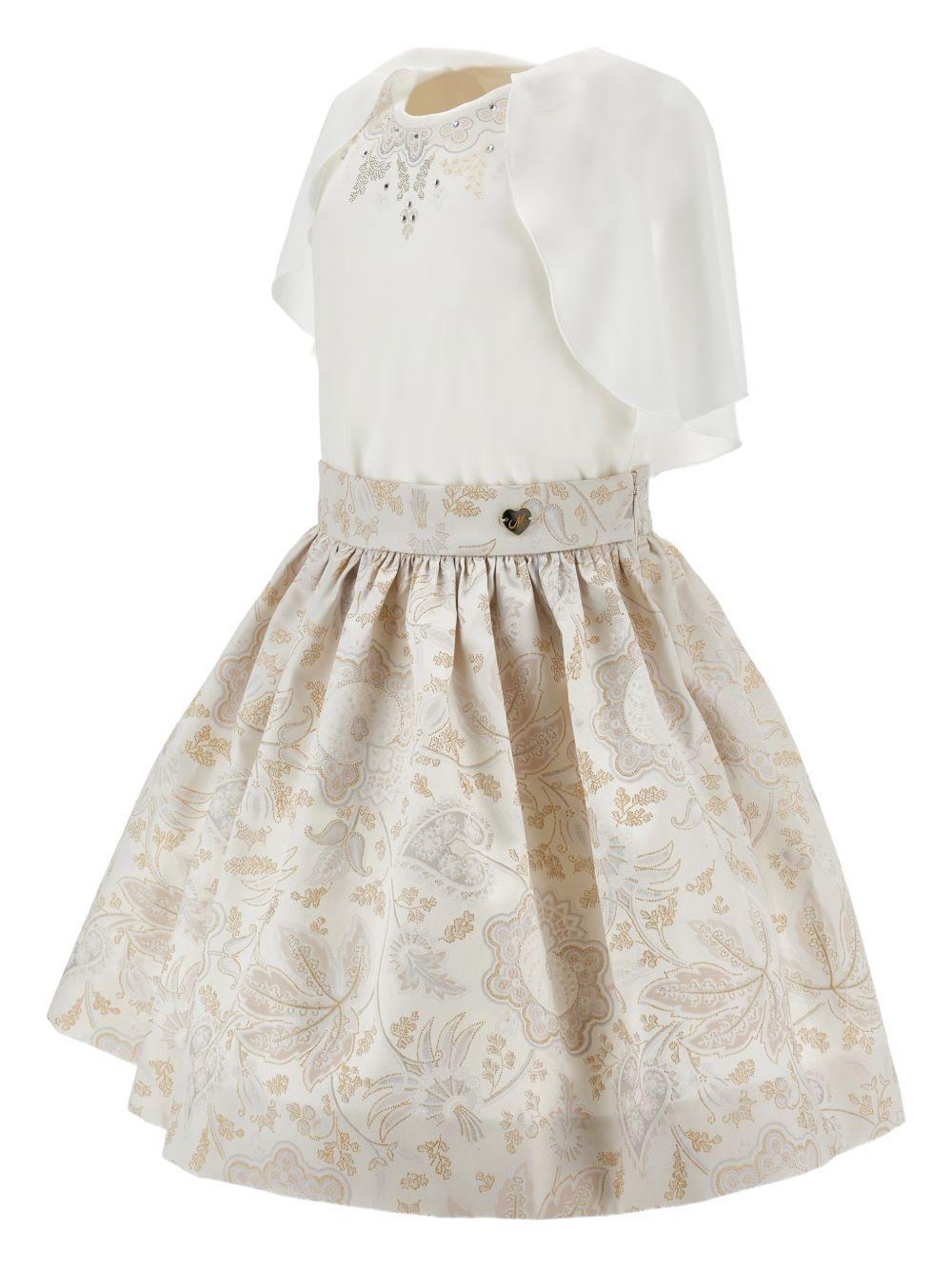 Set 2 pezzi per bambina Monnalisa beige con decorazione sullo scollo 71G502RM 7676 0170 MONNALISA KIDS