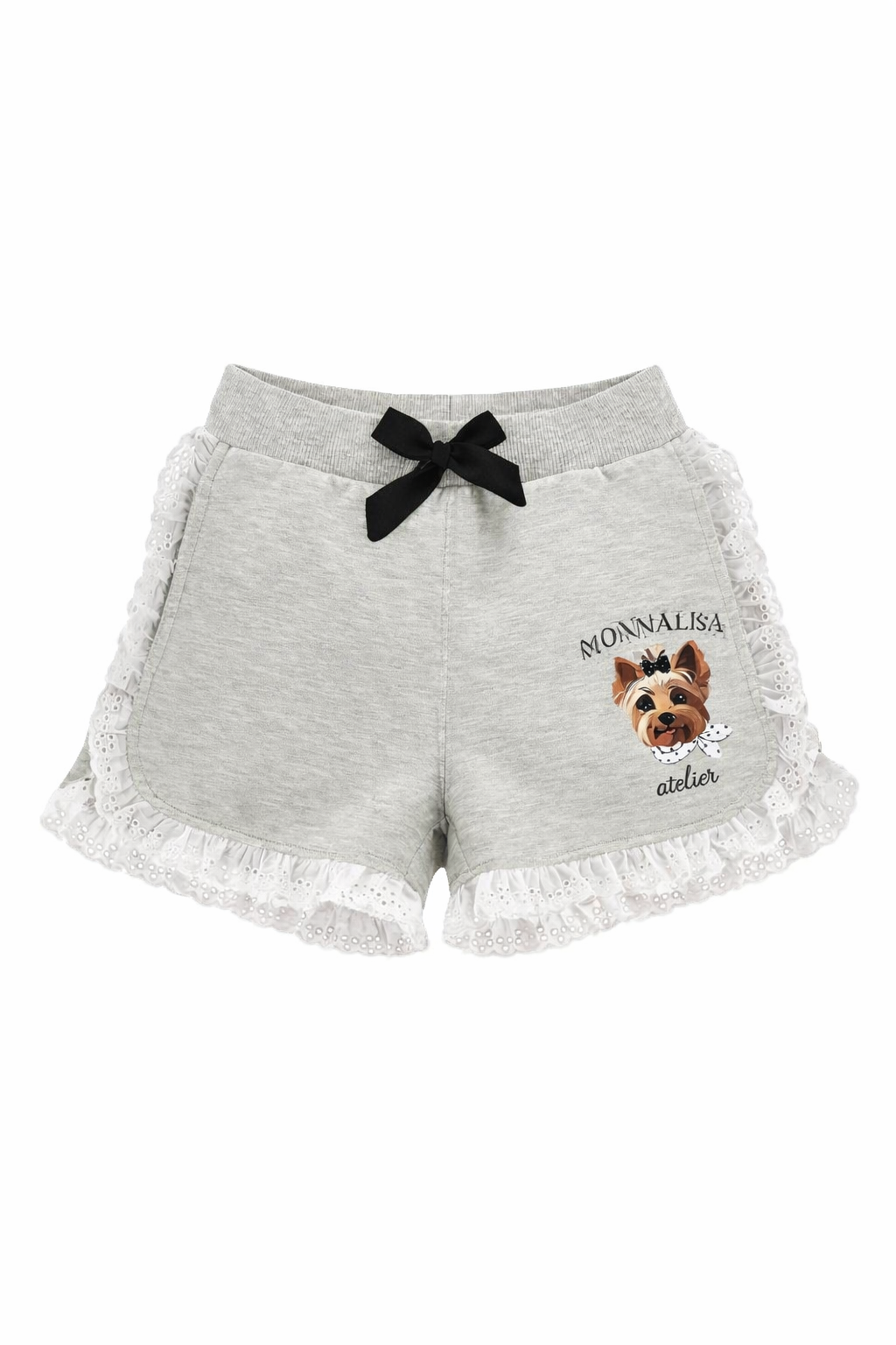 Shorts per bambina Monnalisa grigi con stampa grafica cagnolino 19G410 7031 0032 MONNALISA KIDS