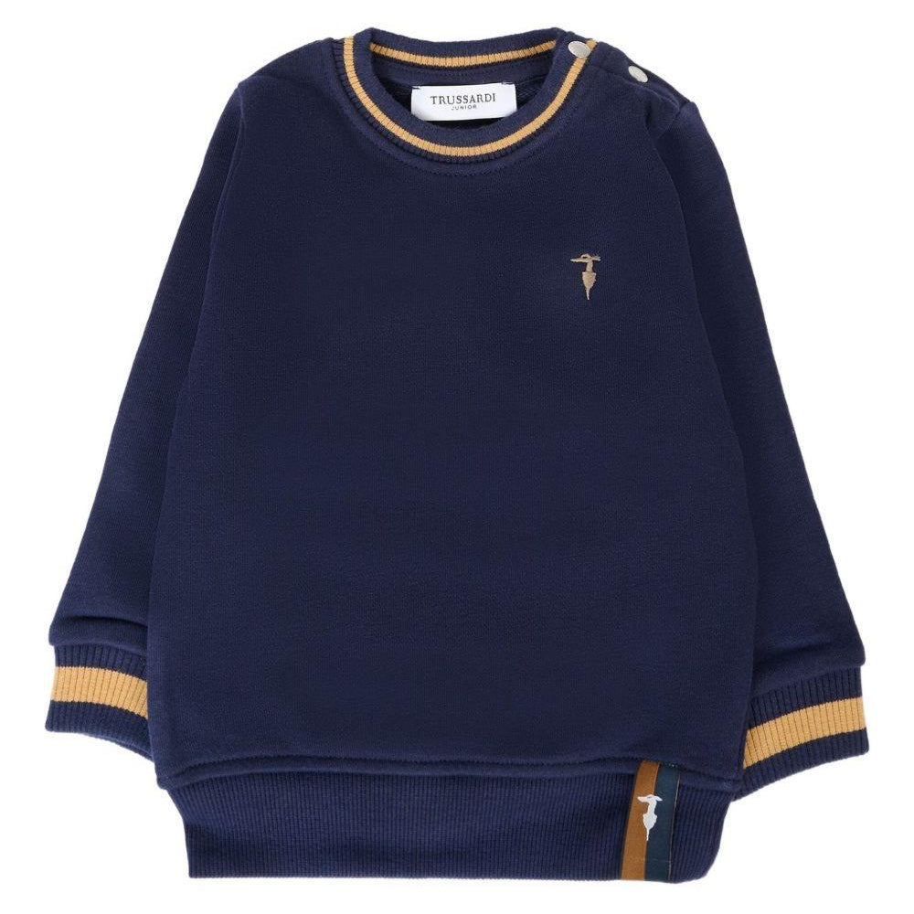Felpa per neonato Trussardi Junior blu con bordi a coste TIA25080FE PEACOAT TRUSSARDI JUNIOR