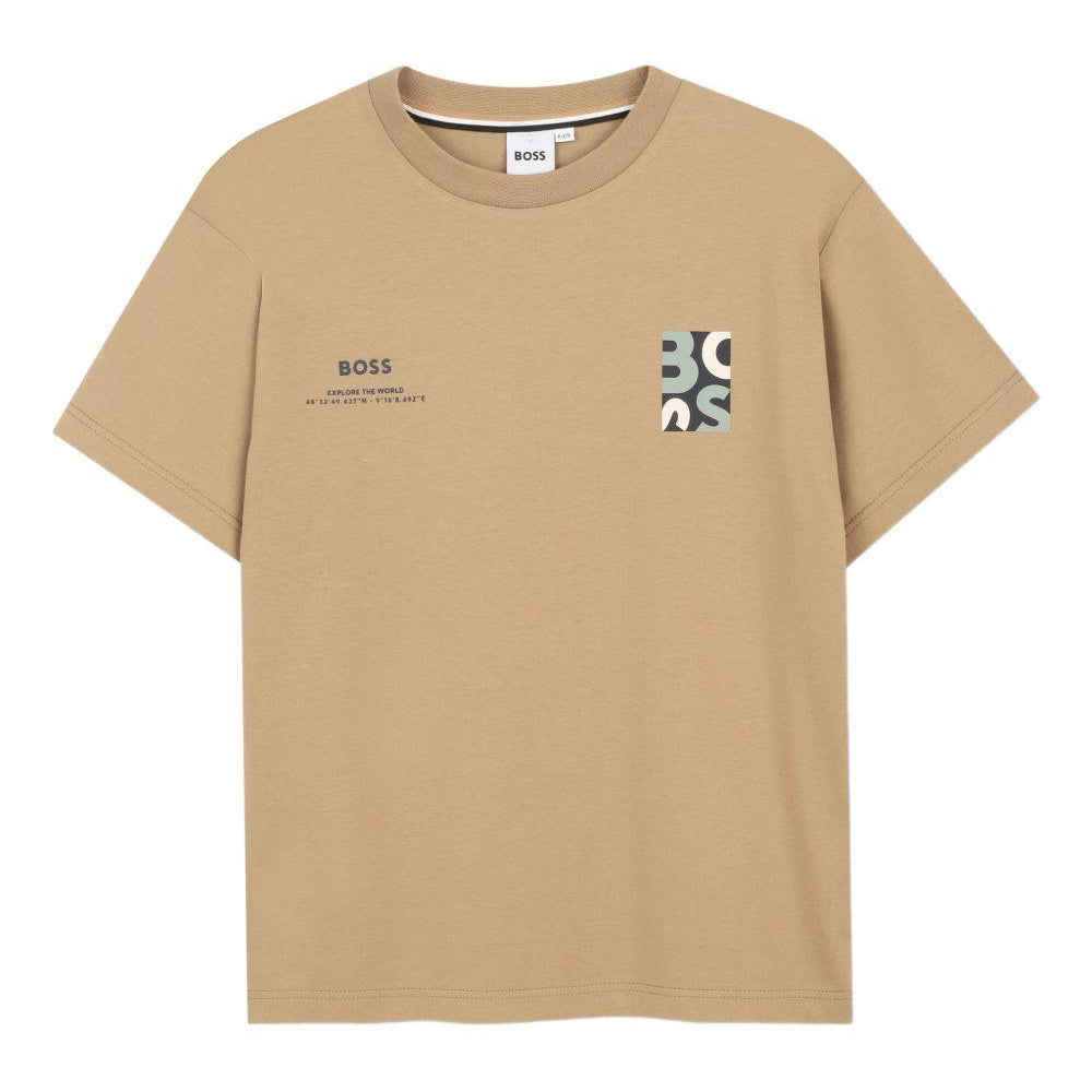 T-shirt per bambino Boss Kids beige con dettaglio logo J52974 295 BOSS KIDS