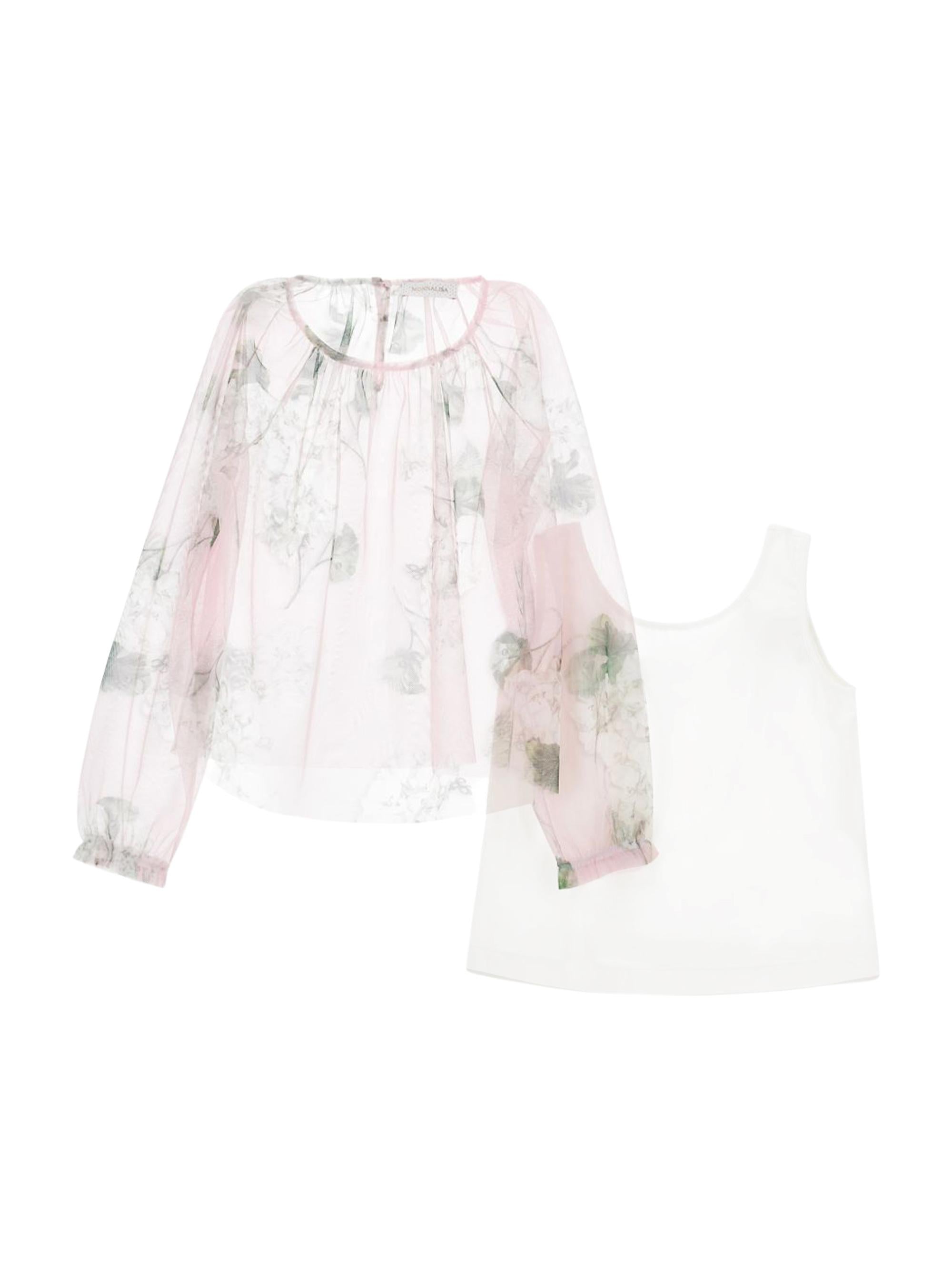 Blusa per bambina Monnalisa rosa chiaro con stampa a fiori 71G308 7657 0091 MONNALISA KIDS