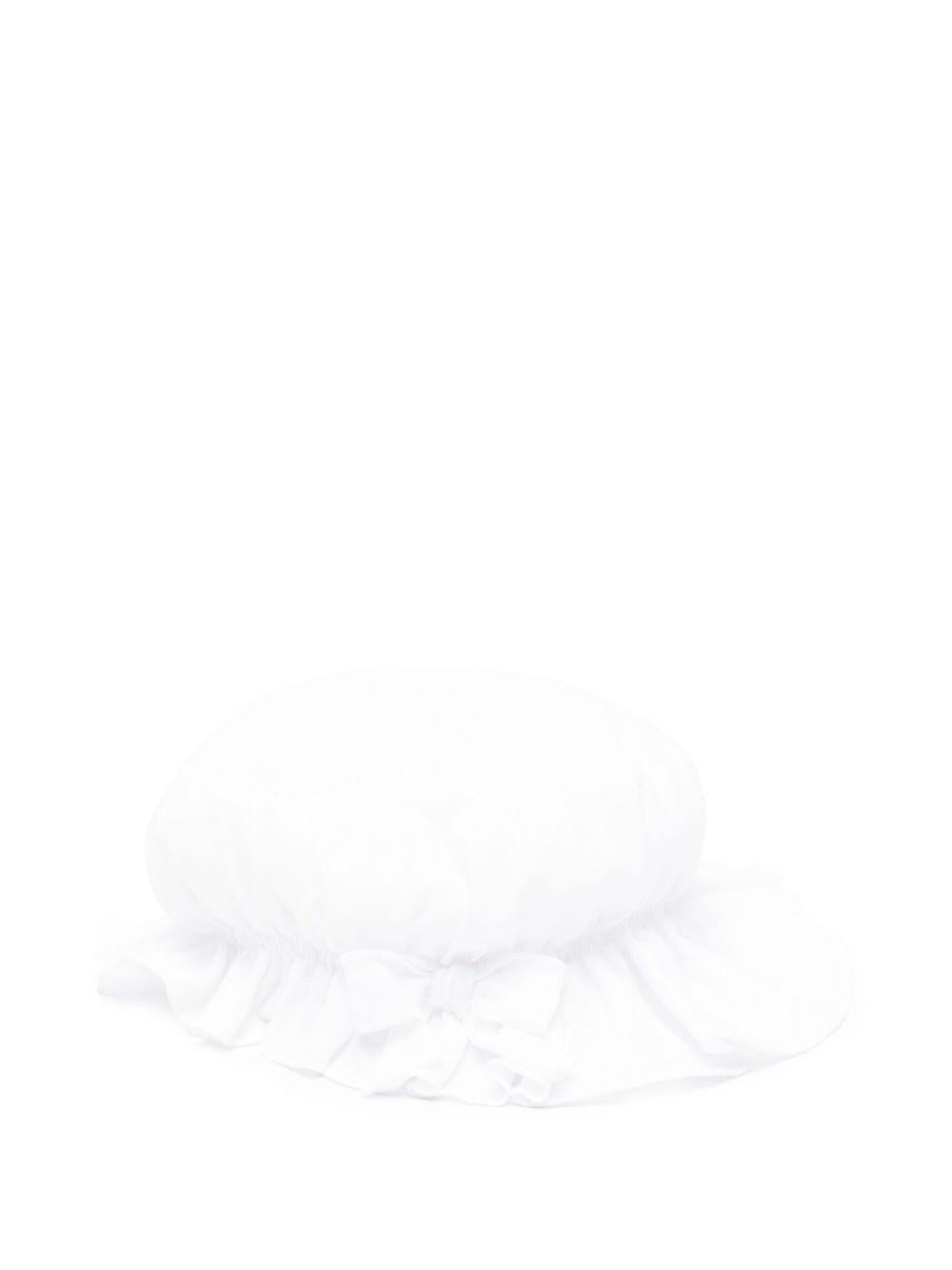 Cappello per neonata La Stupenderia bianco in lino con fascia elasticizzata e corona piatta TBCP58 D01 LA STUPENDERIA