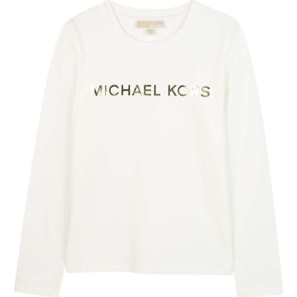 T-shirt per bambina Michael Kors Kids bianco con logo sul davanti R30488 117 MICHAEL KORS KIDS