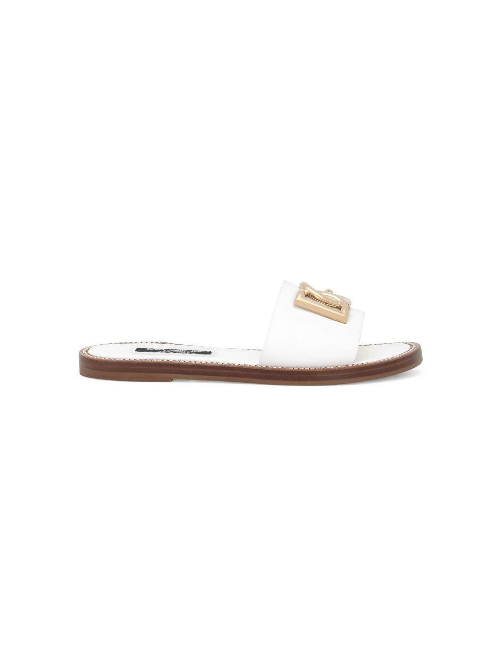 Ciabatte per bambina Dolce & Gabbana Kids bianca con logo color oro D11285 A1048 80001 DOLCE & GABBANA KIDS