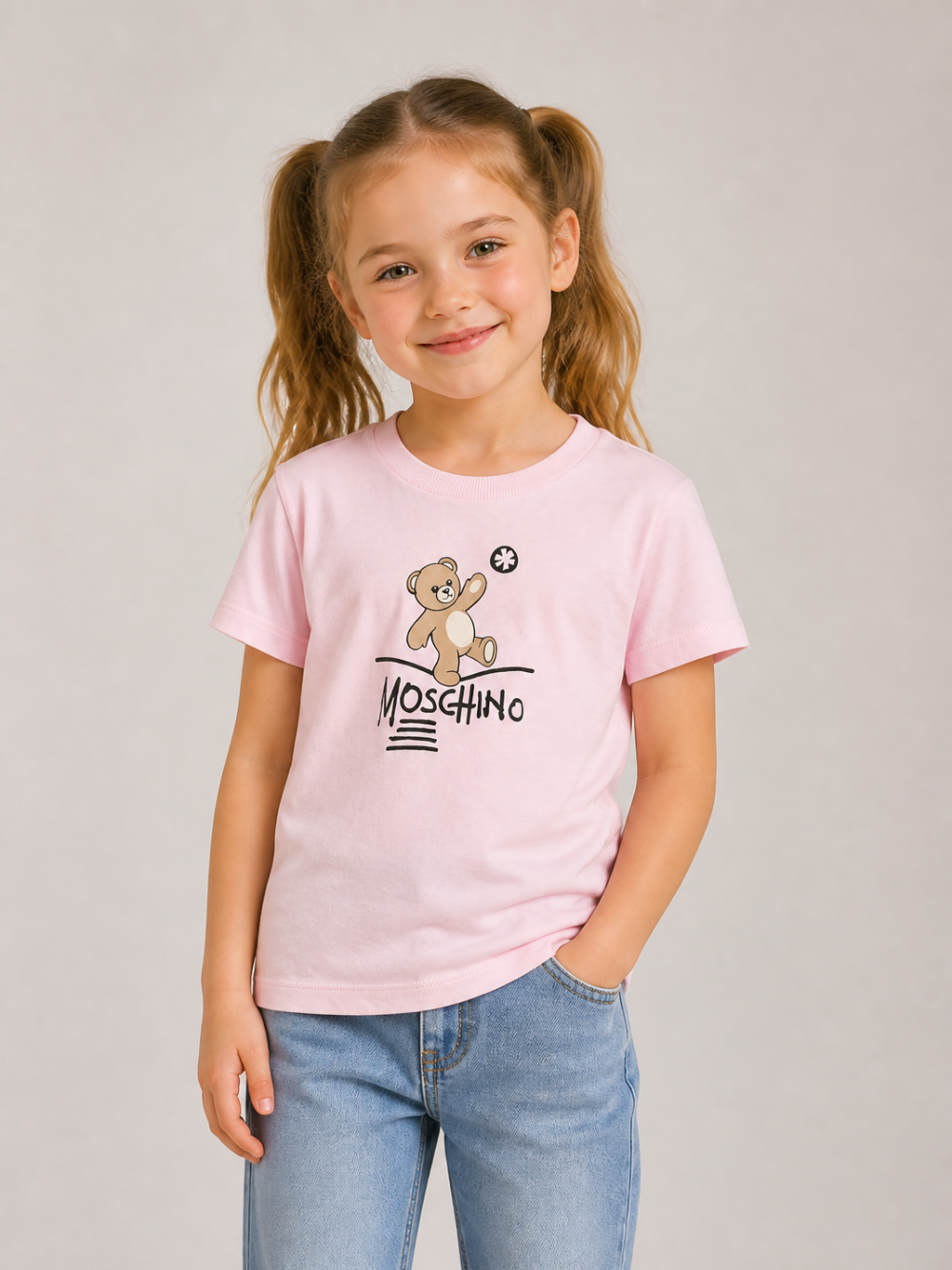 T-shirt per bambina Moschino Kids rosa con motivo Teddy Bear HUM05XLAA20 50209 MOSCHINO KIDS