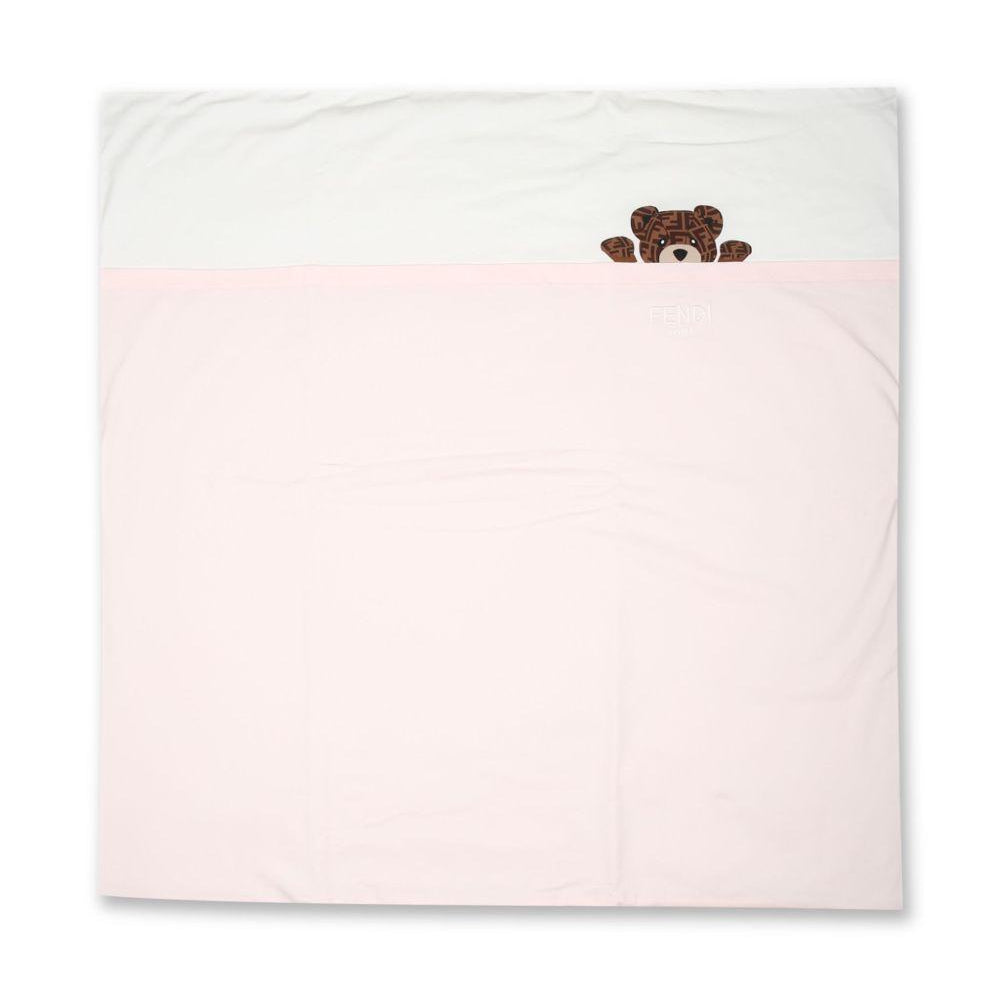 Coperta per neonata Fendi Kids bianca e rosa con dettaglio Teddy Bear BUJ282 ST8 F0C11 FENDI KIDS