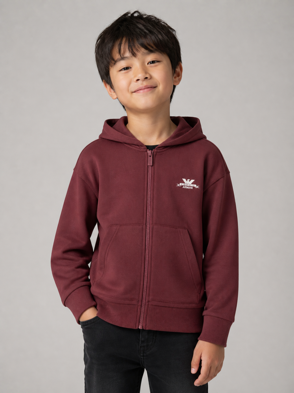 Felpa per bambino Emporio Armani Kids bordeaux con patch del logo sul retro EB001391 AF26020 UA343 EMPORIO ARMANI KIDS