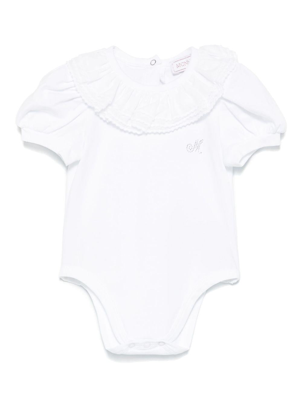 Body per neonata Monnalisa bianco con strass con colletto con increspature 37E300 5001 0099 MONNALISA