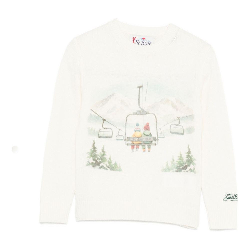 Maglione per bambino MC2 Saint Barth Kids bianco con stampa grafica "Friends forever" DOU0019 00340I MC2 ST. BARTH KIDS