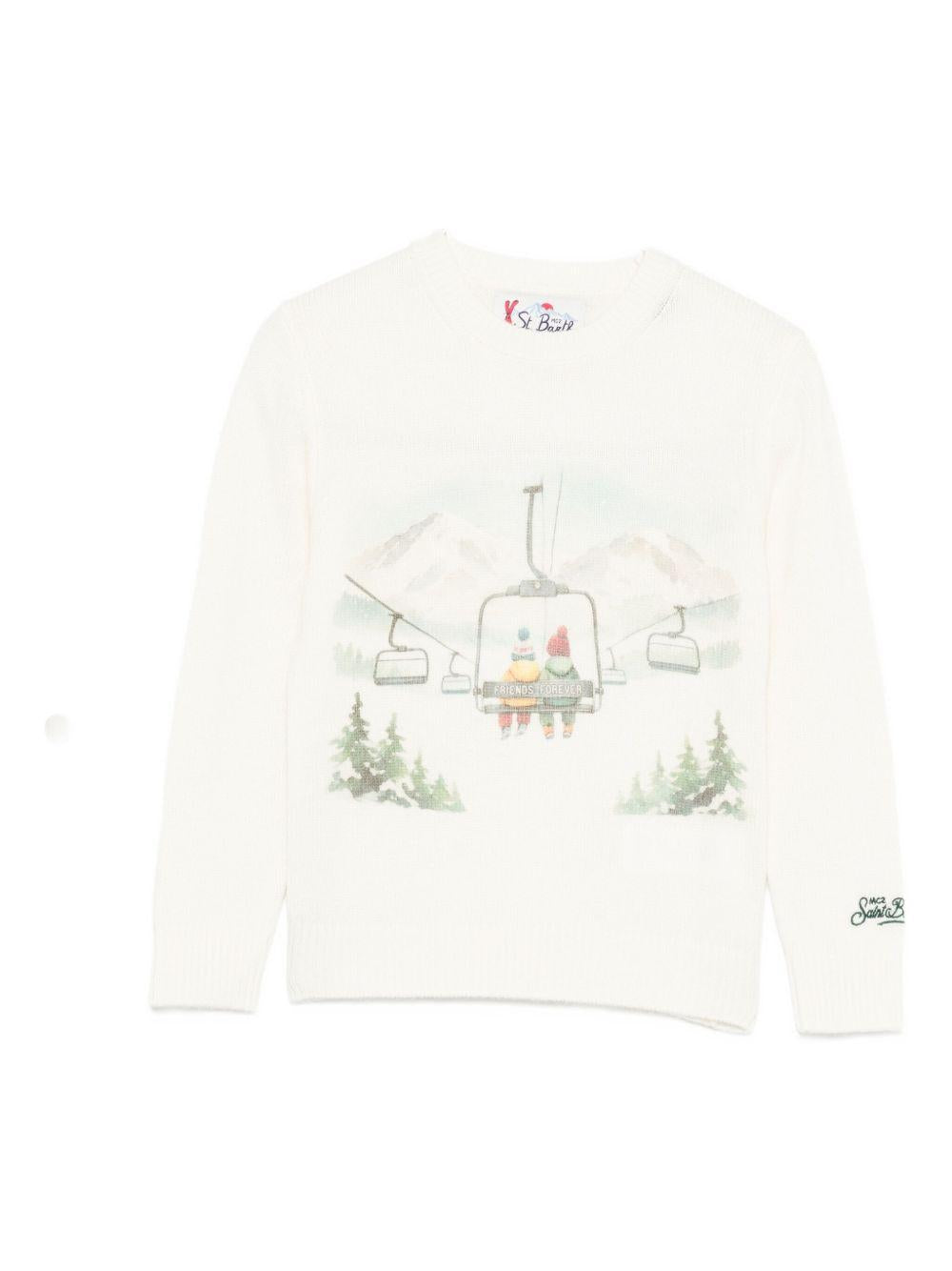 Maglione per bambino MC2 Saint Barth Kids bianco con stampa grafica "Friends forever" DOU0019 00340I MC2 ST. BARTH KIDS