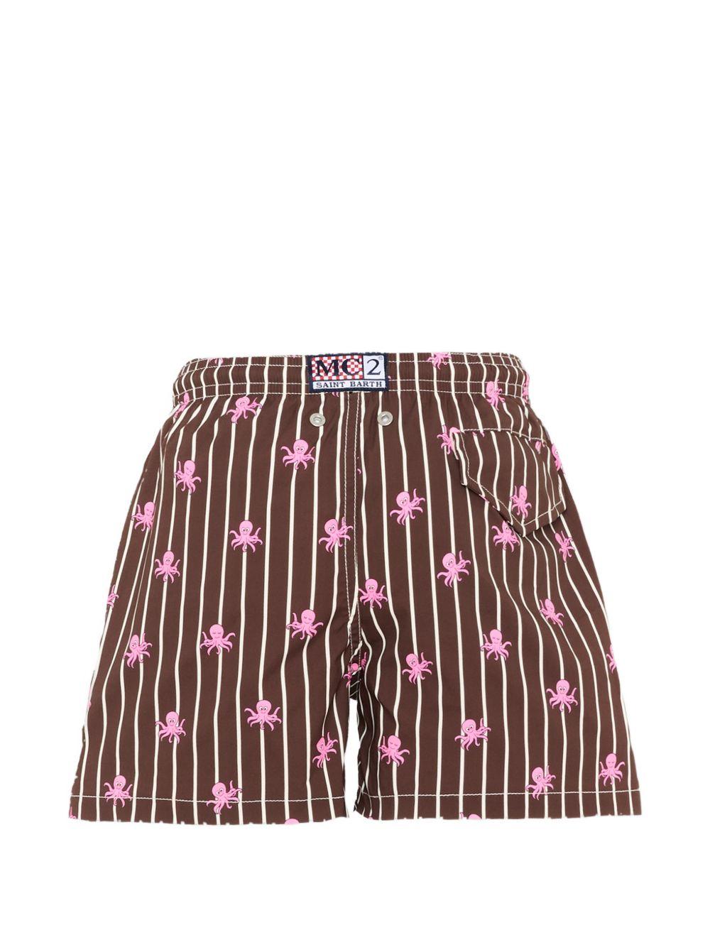 Costume per bambino MC2 Saint Barth Kids marrone con stampa grafica polpi all-over JEA0022 02109L MC2 ST. BARTH KIDS