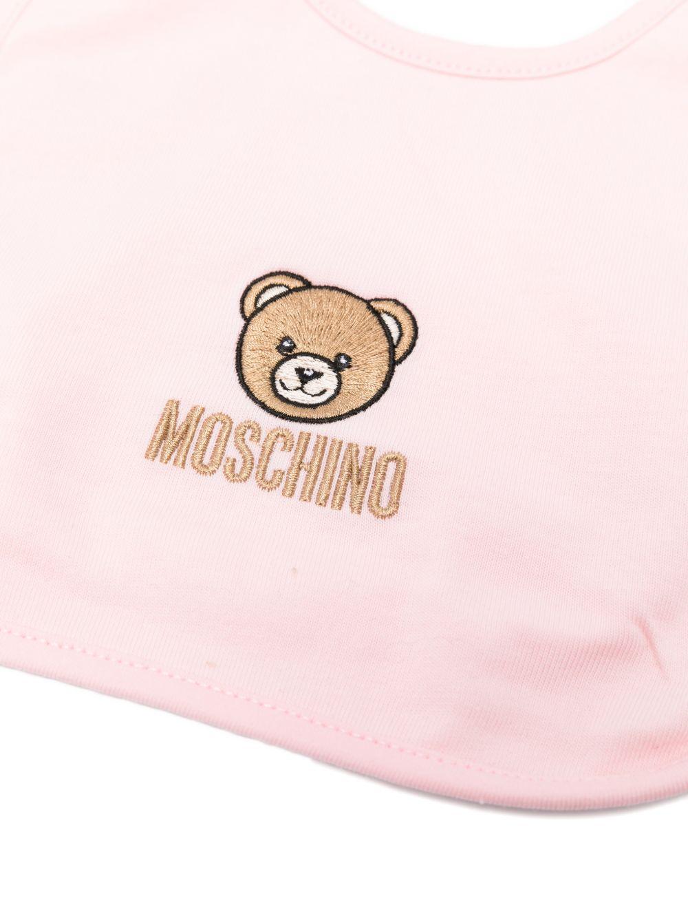 Set cappello e bavaglino per neonata Moschino Kids rosa con ricamo Teddy Bear MRY03ELAA23 50209 MOSCHINO KIDS