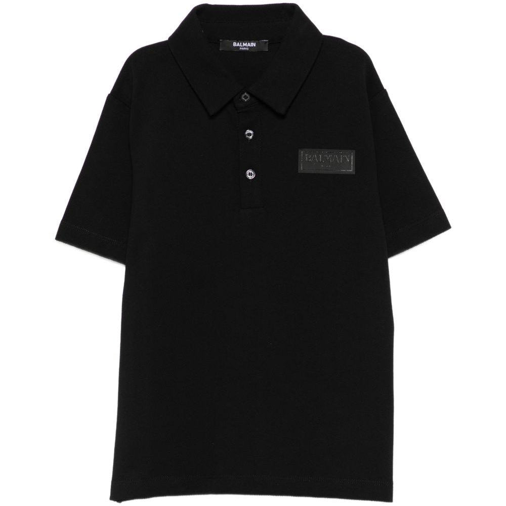 Polo per bambino Balmain Kids nera con dettaglio logo applicato BY8Q01 Z3658 930NE BALMAIN KIDS