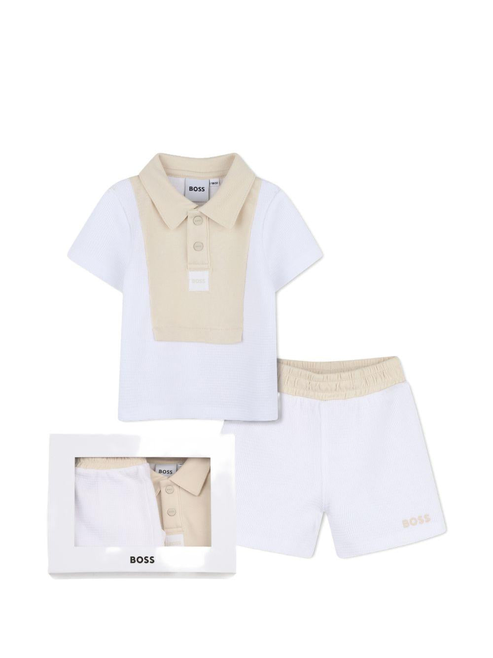 Set polo e shorts per neonato BOSS Kids bianco con logo J53047 10P BOSS KIDS