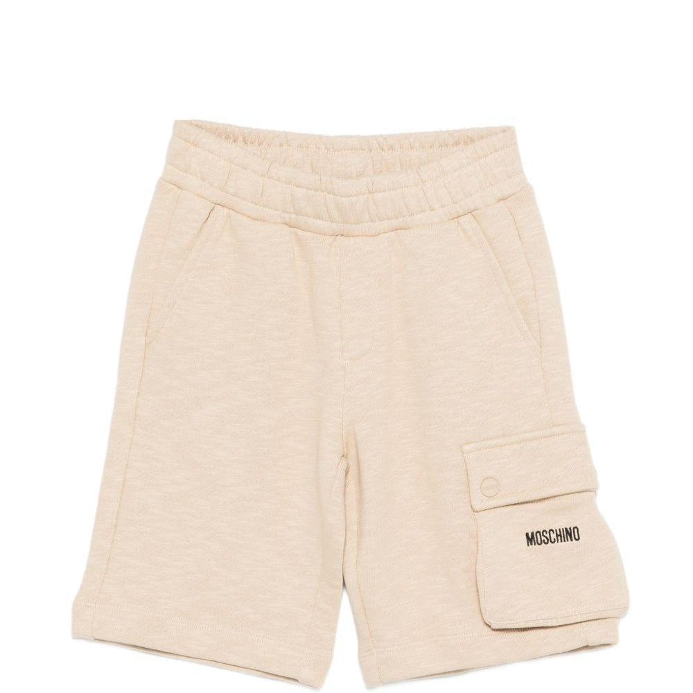 Shorts per bambino Moschino Kids beige con logo sul davanti HUQ02QLCA88 20829 MOSCHINO KIDS