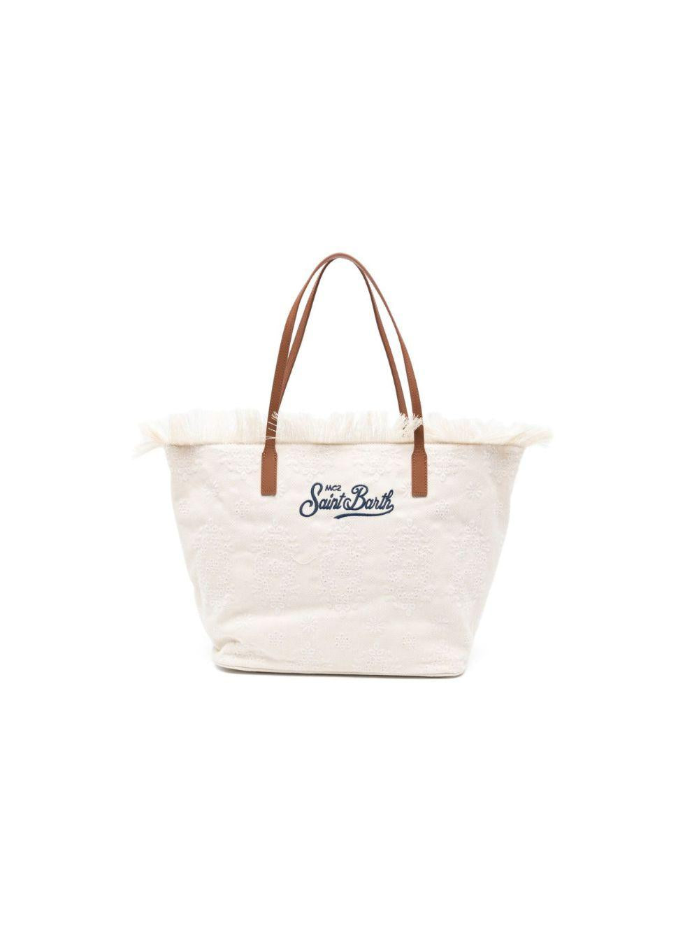 Borsa tote City Regular in Canvas MC2 Saint Barth bianco con frange CBF0001 01034L MC2 ST. BARTH KIDS