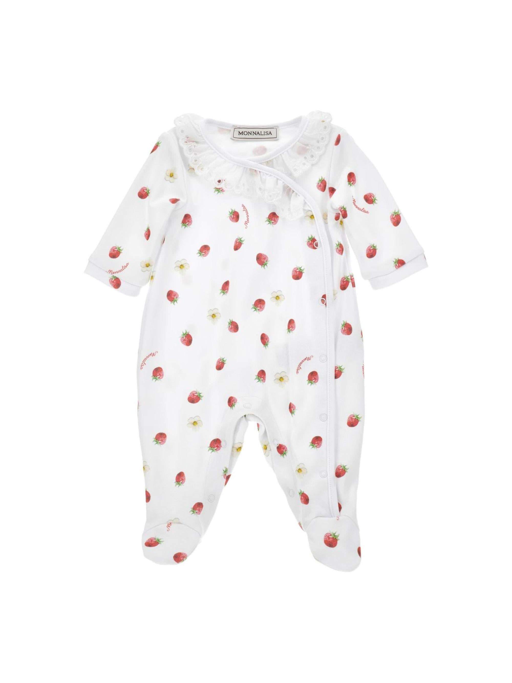 Tutina per neonata Monnalisa bianca con stampa con fragole 35G208 7082 9944 MONNALISA KIDS