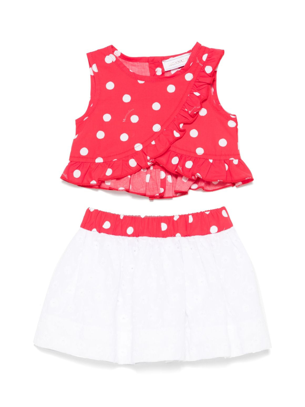 Set con gonna per neonata Monnalisa bianco e rosso in cotone 31E502 5601 4499 MONNALISA KIDS