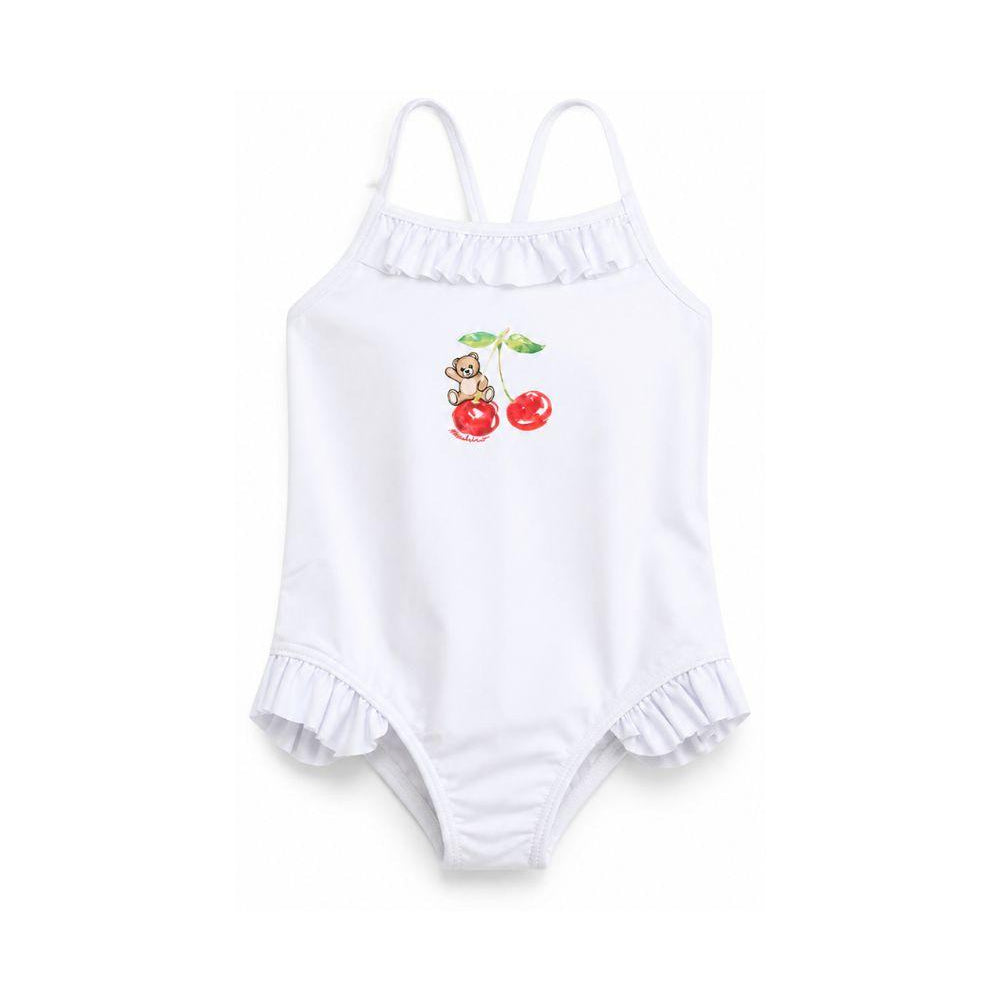 Costume intero per neonata Moschino Kids bianco con ruches MBL00GLKA11 10101 MOSCHINO KIDS
