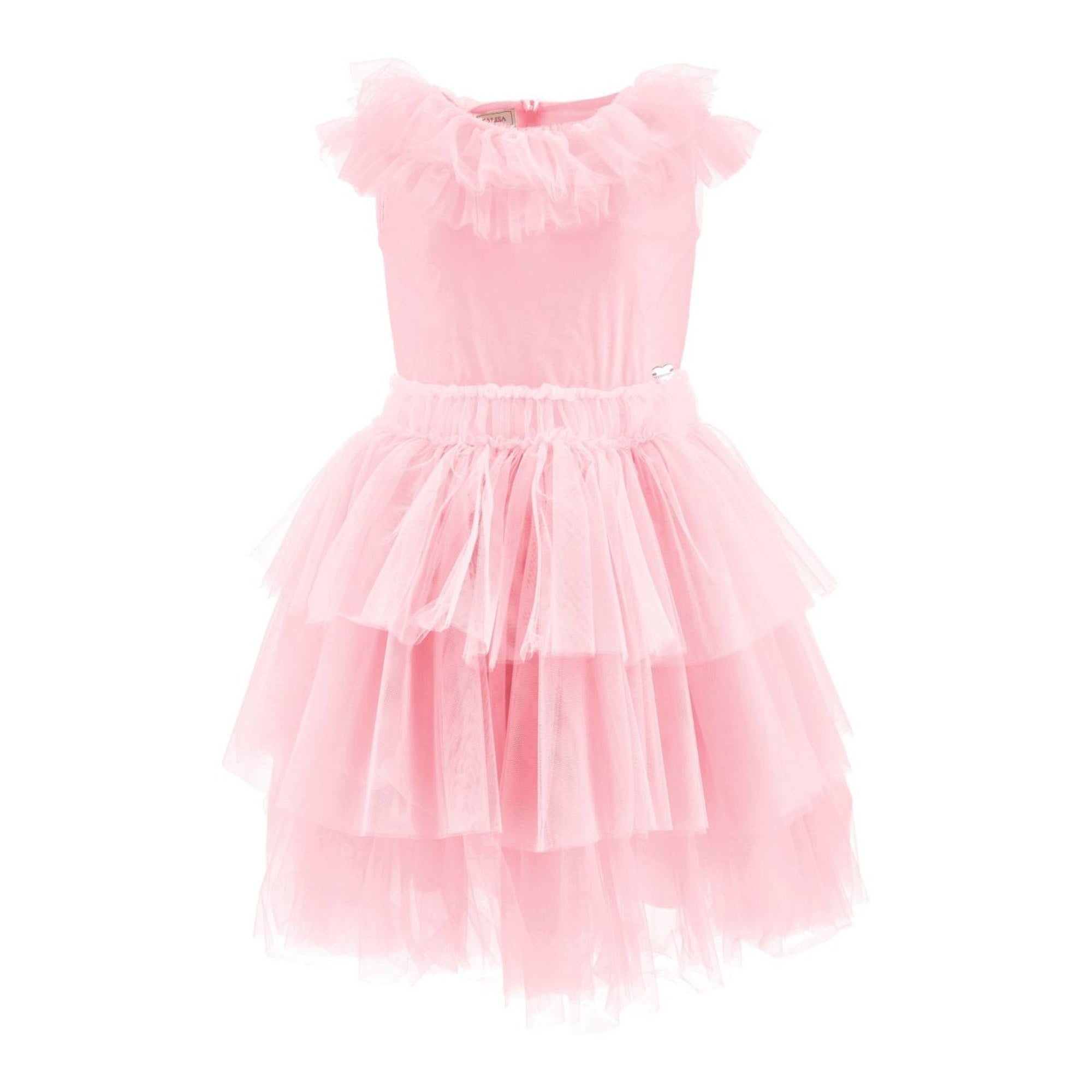 Abito per bambina Monnalisa rosa con ruches 17G908NP T9945 0090 MONNALISA KIDS