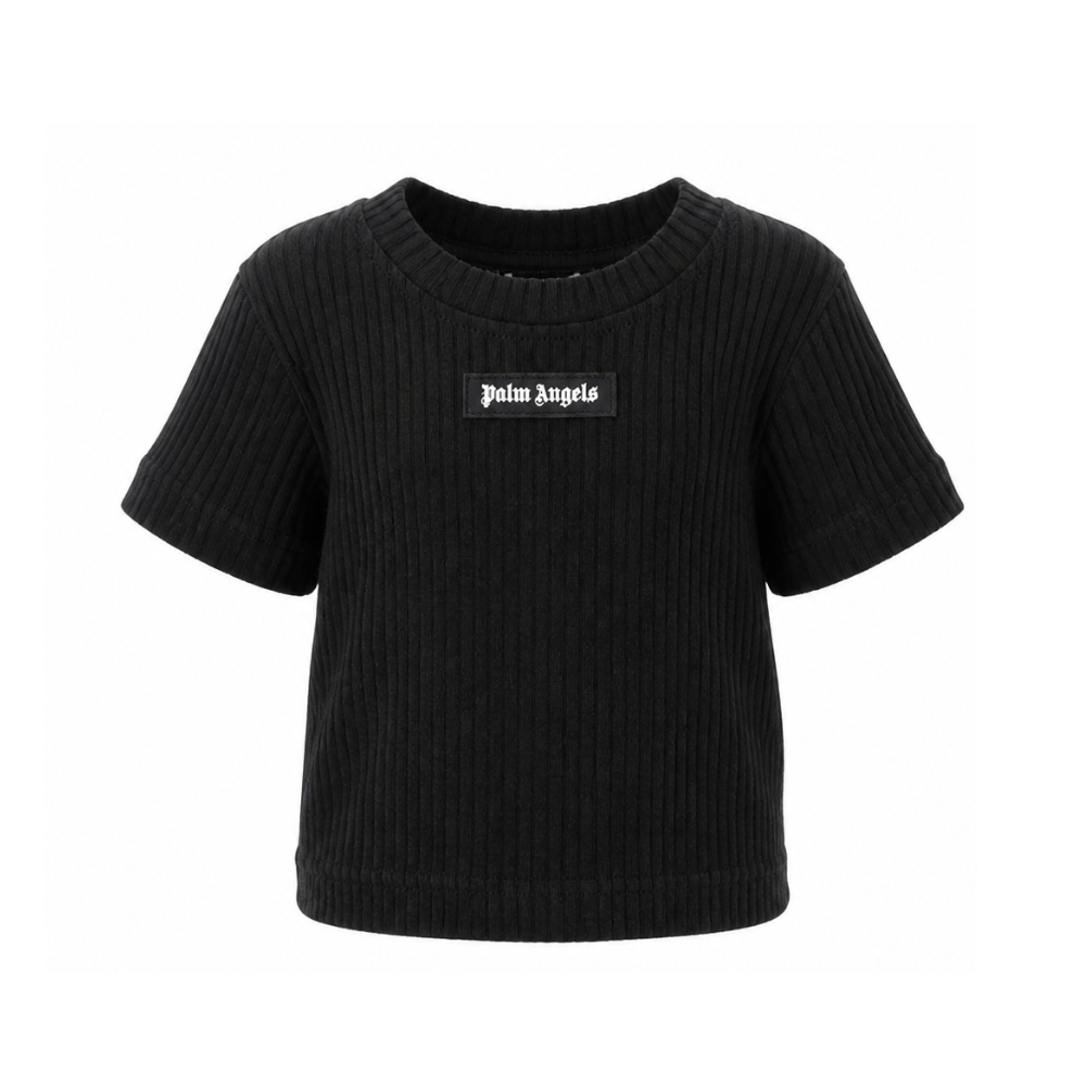 T-shirt per bambina Palm Angels Kids nera con dettaglio logo PGAA017S26JER001 110 PALM ANGELS KIDS