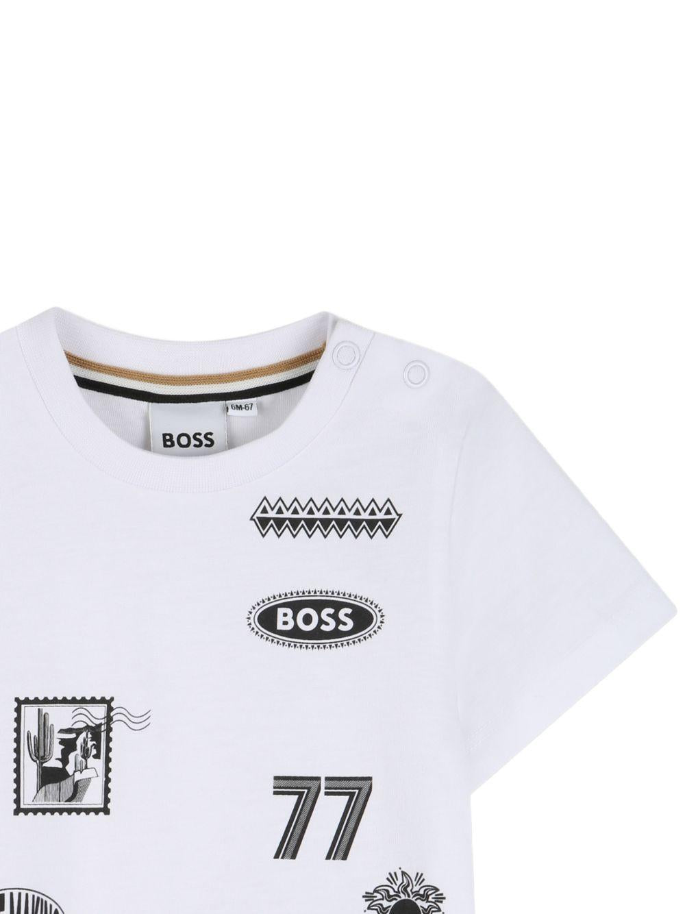 T-shirt per neonato Boss Kids bianca con stampa grafica sul davanti J52890 10P BOSS KIDS