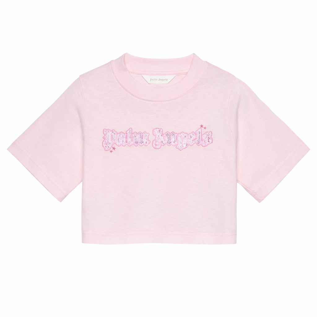 T-shirt per bambina Palm Angels Kids rosa con dettaglio logo PGAA004S26JER001 042 PALM ANGELS KIDS