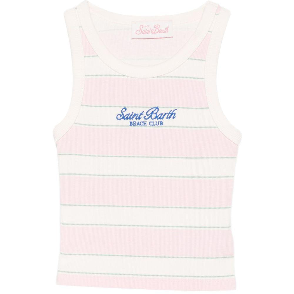 Canotta per bambina MC2 Saint Barth Kids rosa con motivo a righe BLUE002 01906L MC2 ST. BARTH KIDS