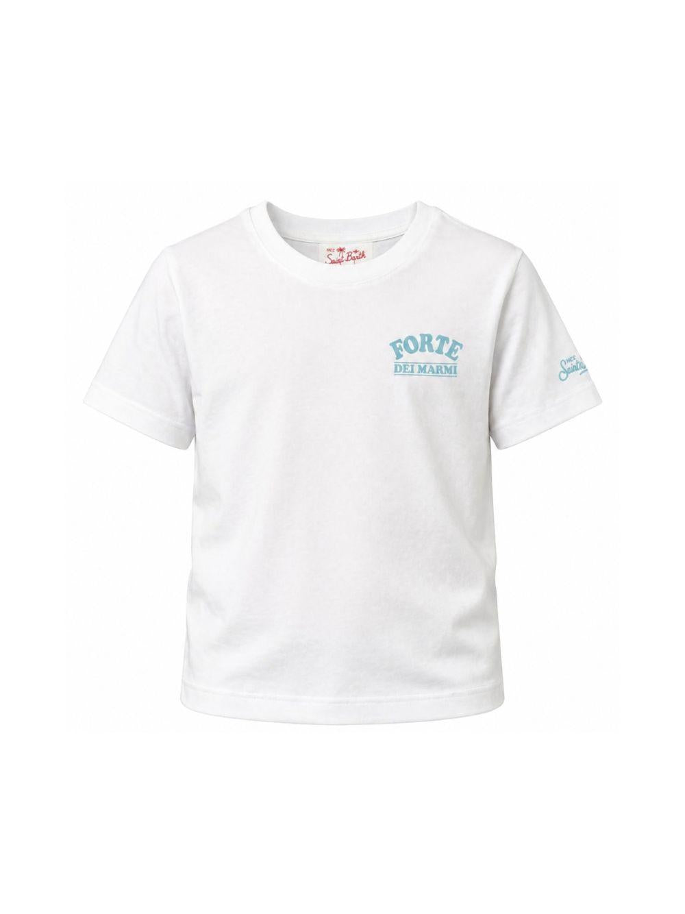 T-shirt per bambino MC2 Saint Barth Kids bianca con scritta sul petto PRL0001 02122L MC2 ST. BARTH KIDS