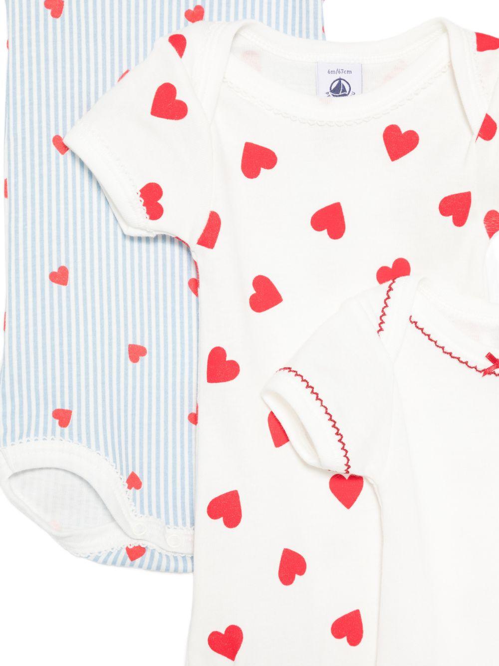Body per neonati Petit Bateau multicolore a righe con stampa a cuori (set da tre) A0GY7 00 PETIT BATEAU KIDS