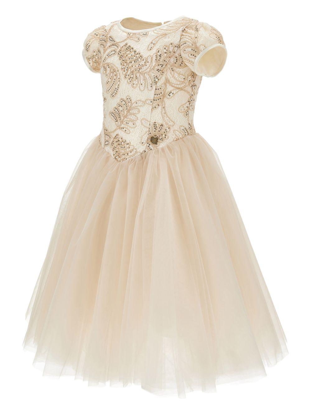 Abito per bambina Monnalisa beige con decorazione a paillettes 71G917RM 7995 0270 MONNALISA KIDS