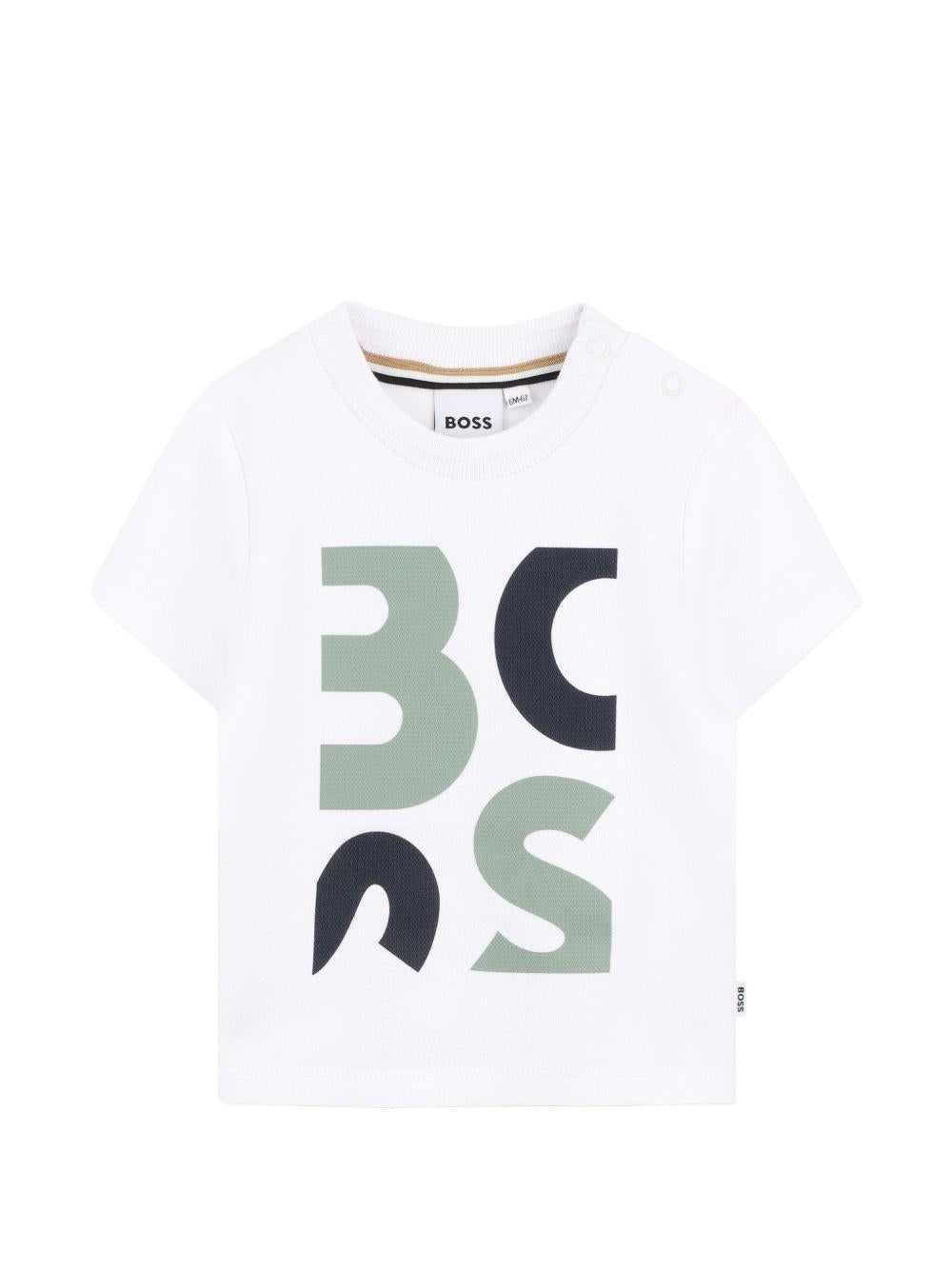 T-shirt per neonato Boss Kidswear bianco con logo sul davanti J52885 10P BOSS KIDS