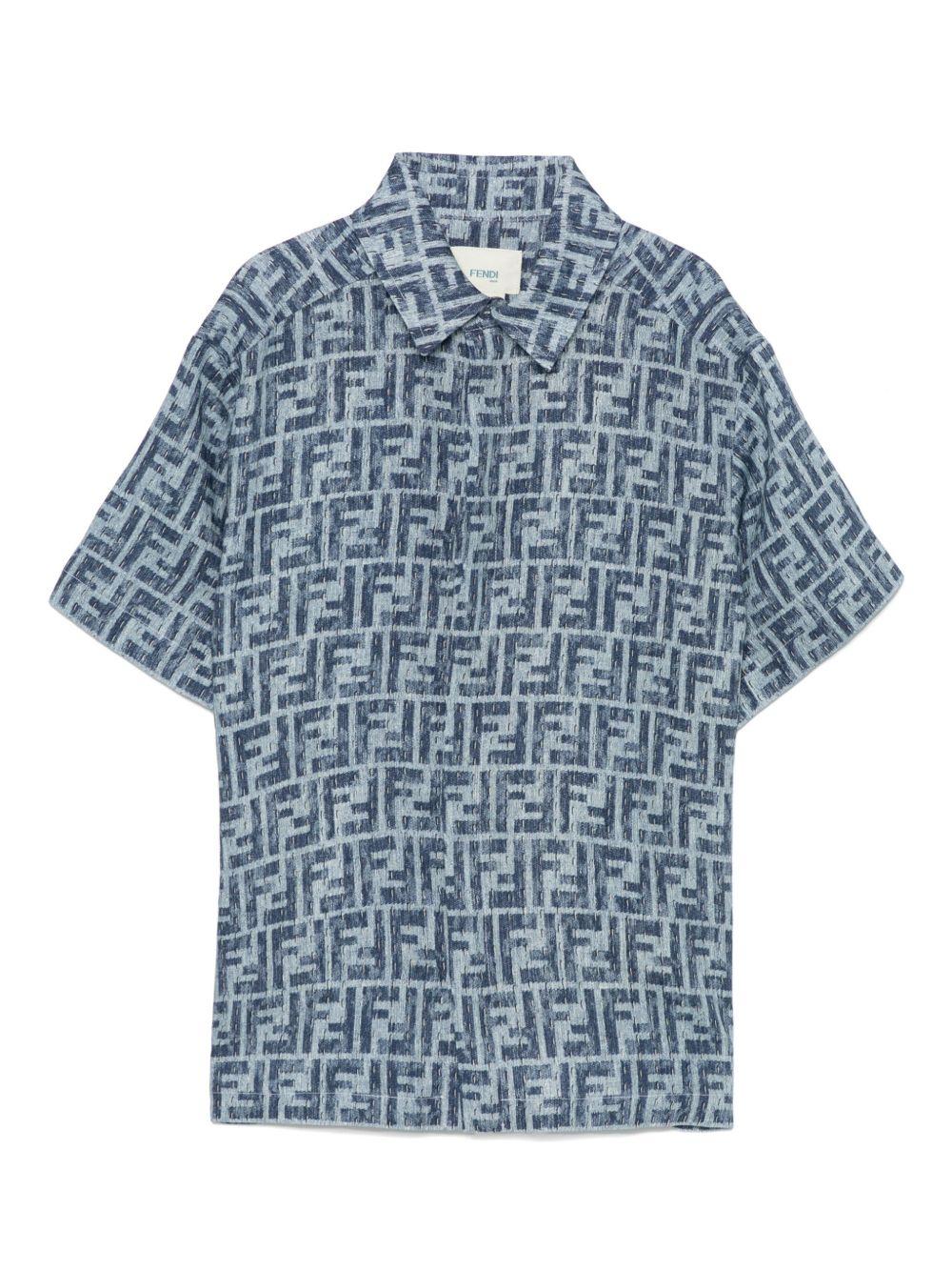 Camicia per bambino Fendi Kids blu con stampa FF JMC193 AUK2 F1I11 FENDI KIDS