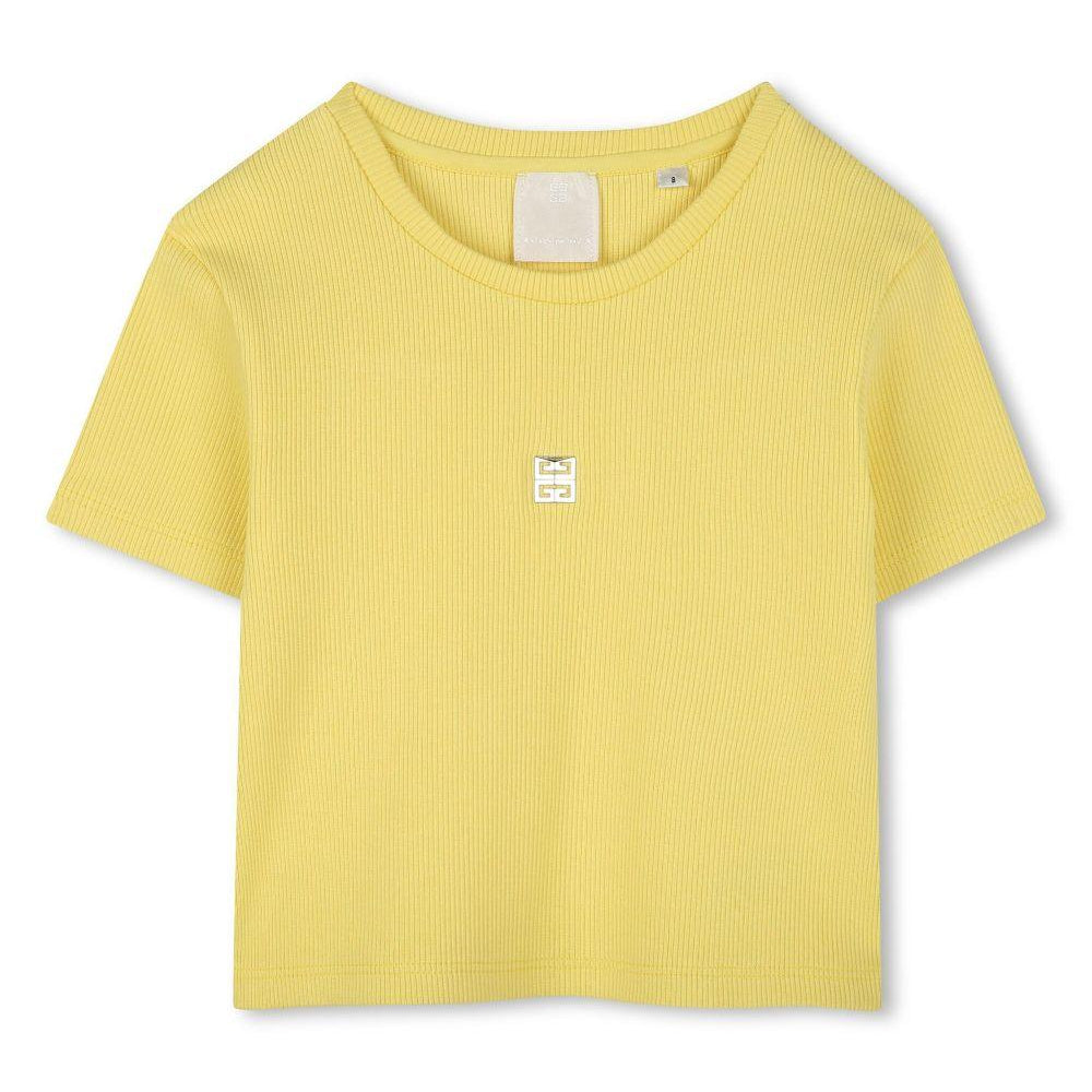 T-shirt con placca logo per bambina Givenchy Kids giallo con logo sul retro H30804 571 GIVENCHY KIDS