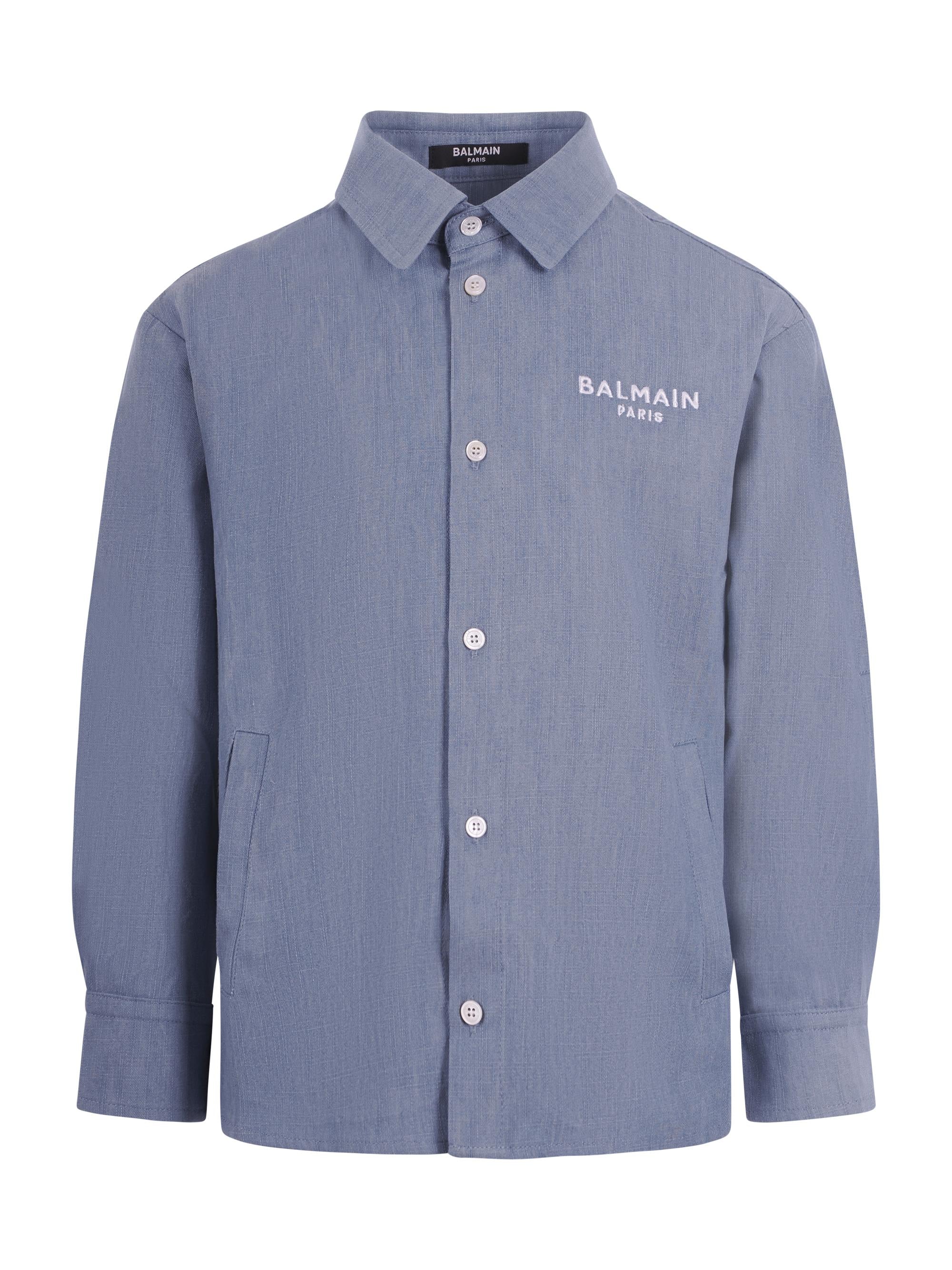 Camicia per bambino Balmain Kids denim con logo sul davanti BY5P50 P0588 653BC BALMAIN KIDS