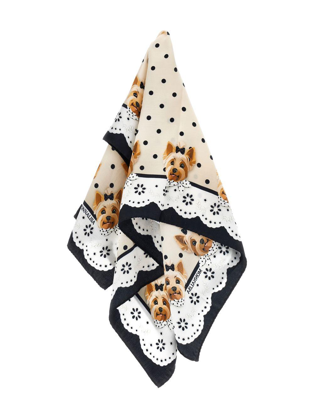 Sciarpa per bambina Monnalisa beige a pois con motivo cane 19G026 7766 5003 MONNALISA